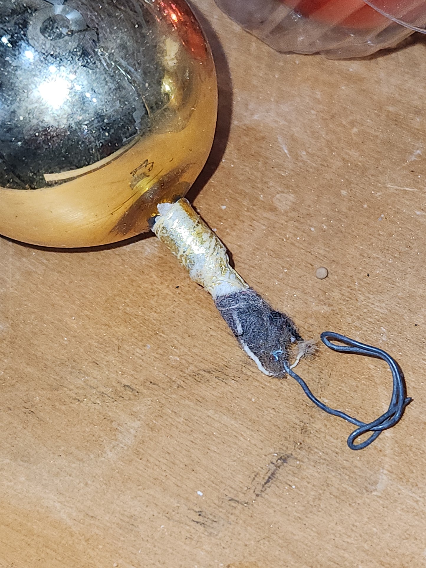 Vintage Mercury Glass Ball Ornament on Picks or Stems Red and Gold Nearly 2" Set of 7 mg5