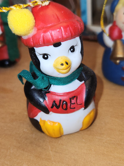 Vintage 3 Giftco Holly Bells and 1 BOA Ring-a-Lings Porcelain Bell Ornaments Set of 4