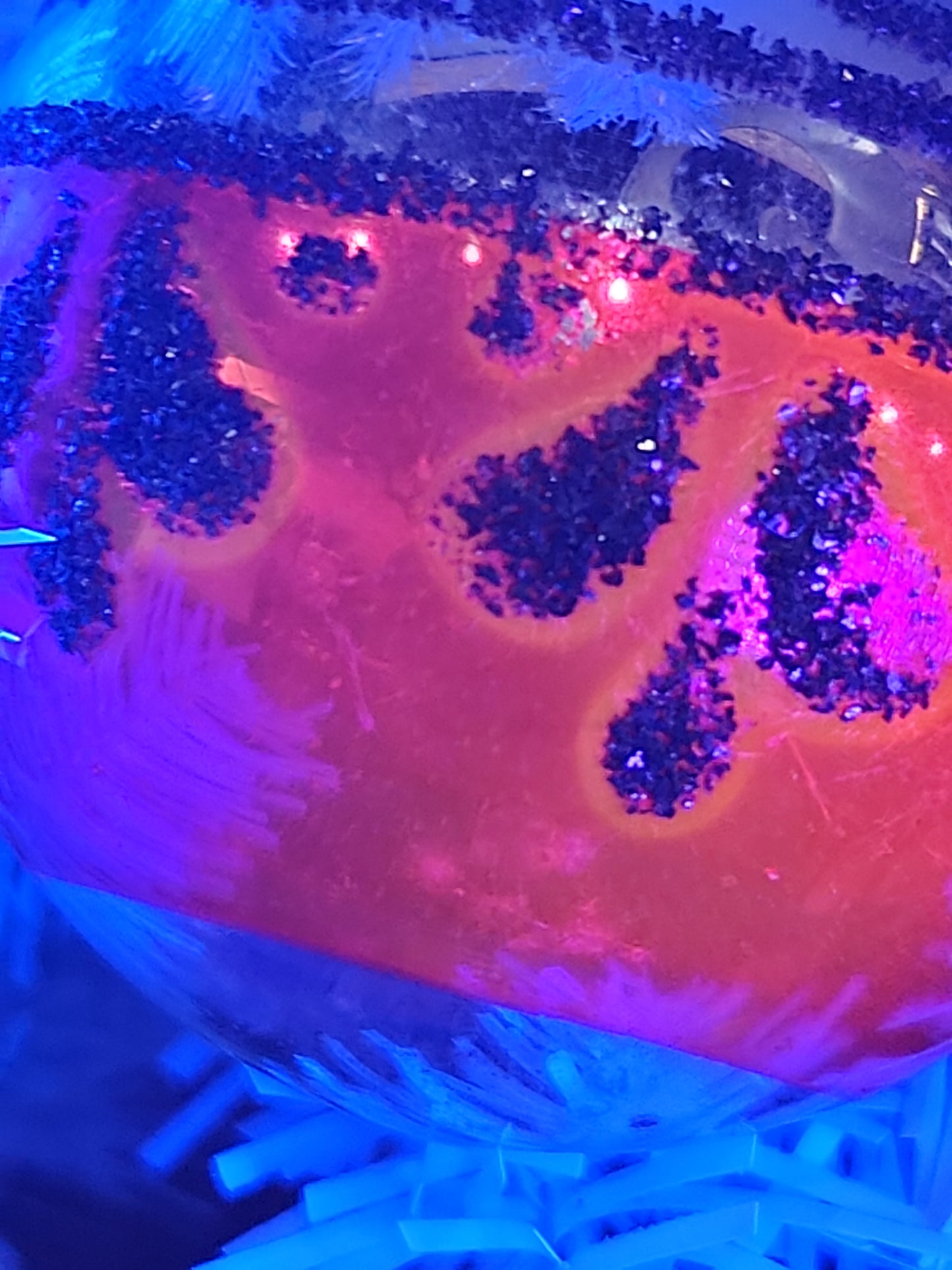 Vintage Mercury Glass Christmas Ornament Silver Pink and Black Mica Scroll GLOWS vo15