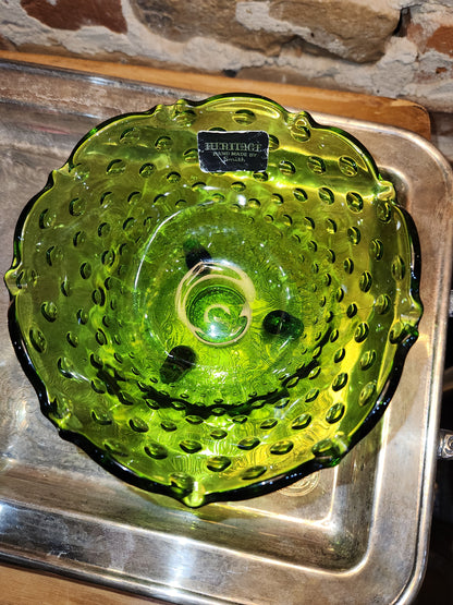 Vintage Heritage Handmade by Smith Green and Hobnail Glass Bowl with 3 legs gl99