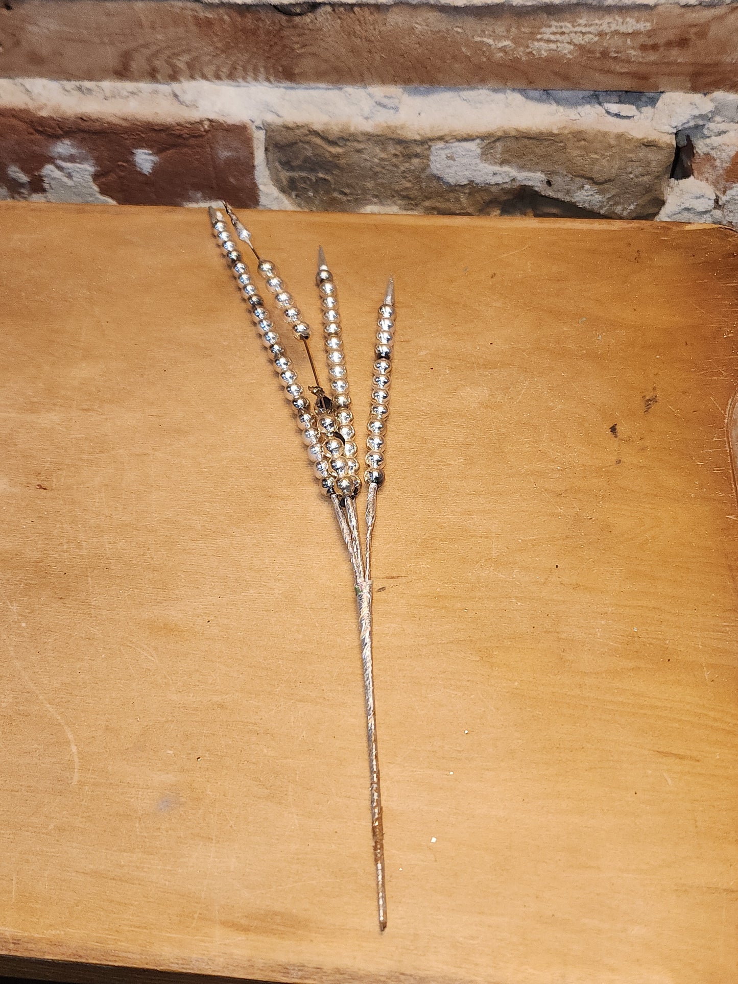 Vintage Mercury Glass Bead Picks Silver Green Beads with Spikes Stems Picks