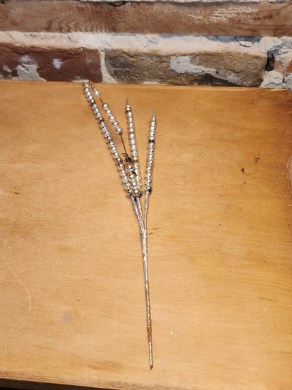 Vintage Mercury Glass Bead Picks Silver Green Beads with Spikes Stems Picks