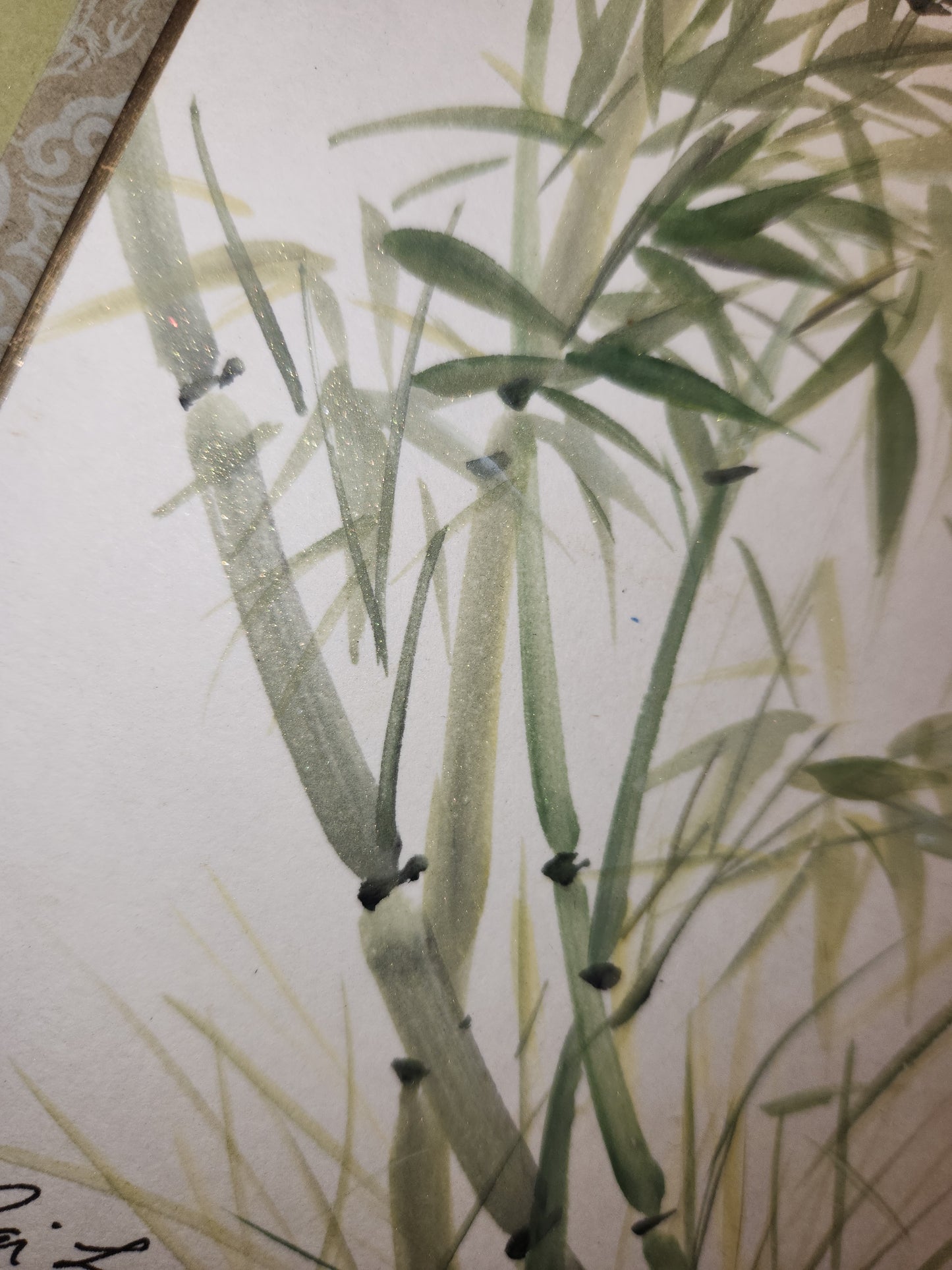 Vintage Peggy Pai Laughlin Framed Mixed Medium Painting B Hawaii Bamboo Dedicated by Artist 9 x 12 Frame