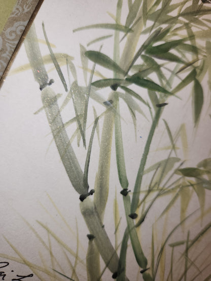 Vintage Peggy Pai Laughlin Framed Mixed Medium Painting B Hawaii Bamboo Dedicated by Artist 9 x 12 Frame