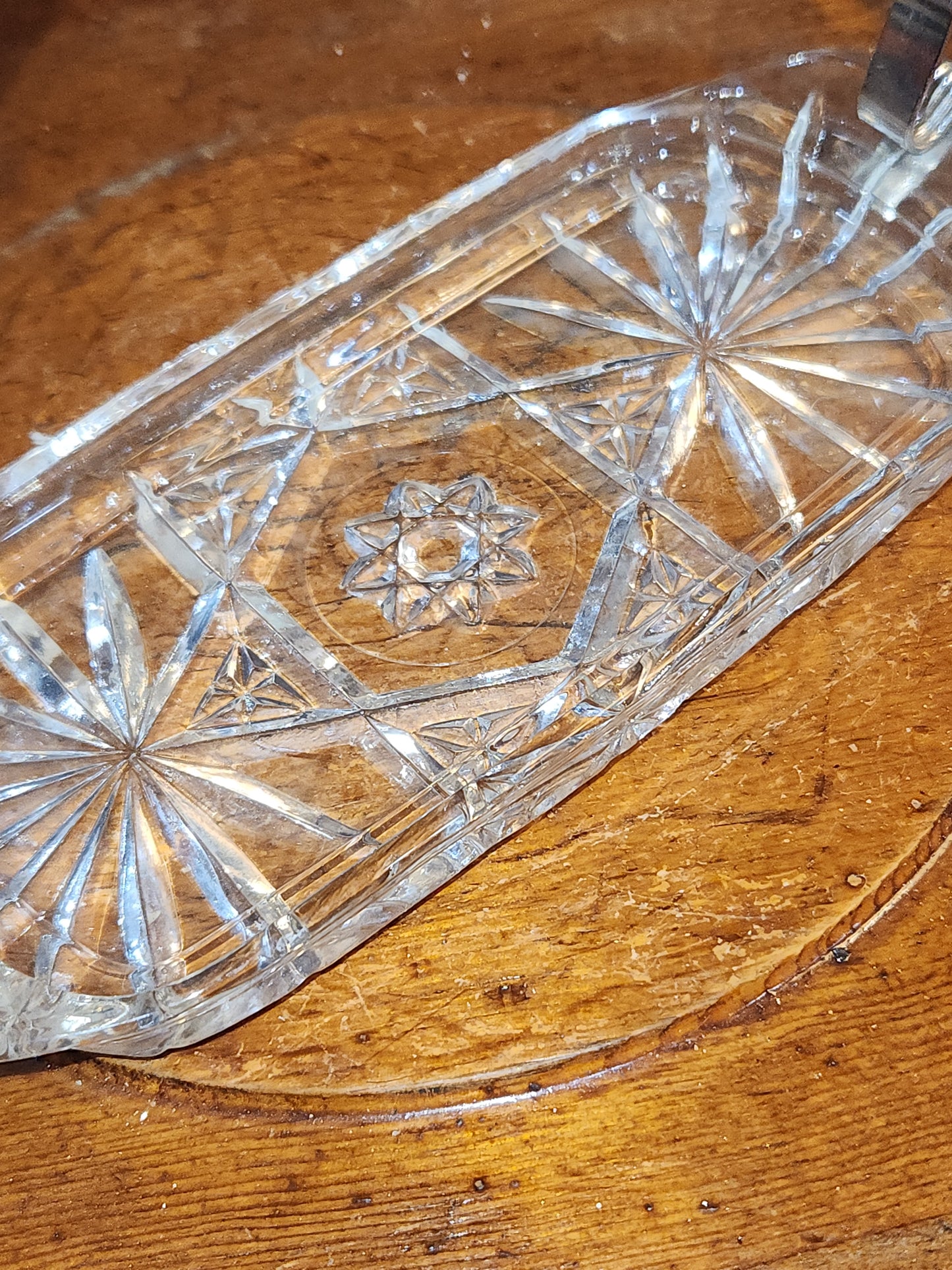 Vintage Anchor Hocking Cut Glass Butter Dish with Metal Handle kit70