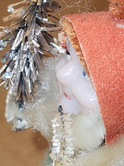 Vintage Spun Cotton Dwarf or Elf with Chinelle Bottle Brush Tree Pinecone and Mushroom Japan elf11