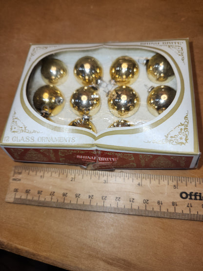 Box of Shiny Brite gold ornaments .98" 1" 25mm box of 12 bO03 box as is