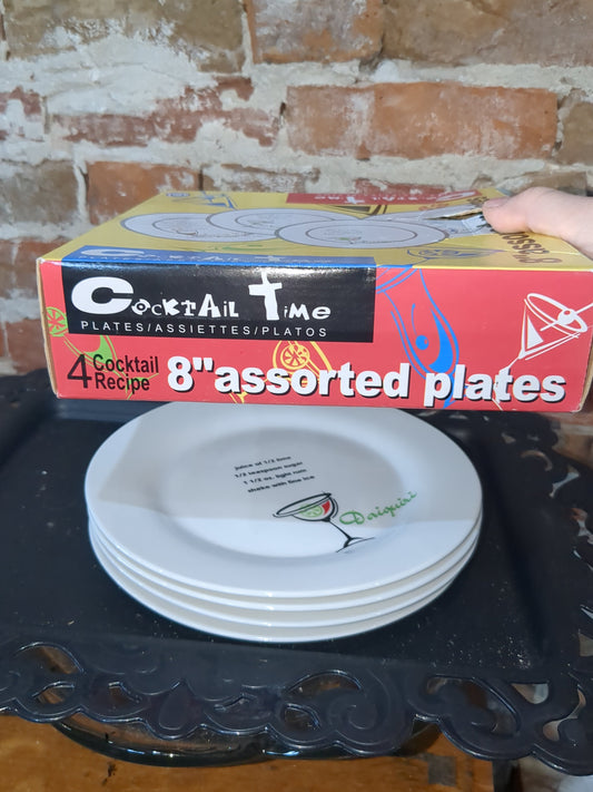 Vintage Libbey 8" plates assorted cocktail recipes on each has box plate76