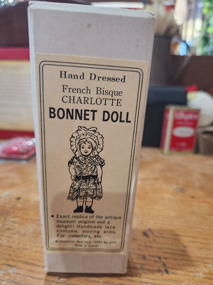 Vintage Shackman French Bisque Bonnet Doll in original box Charlotte doll87