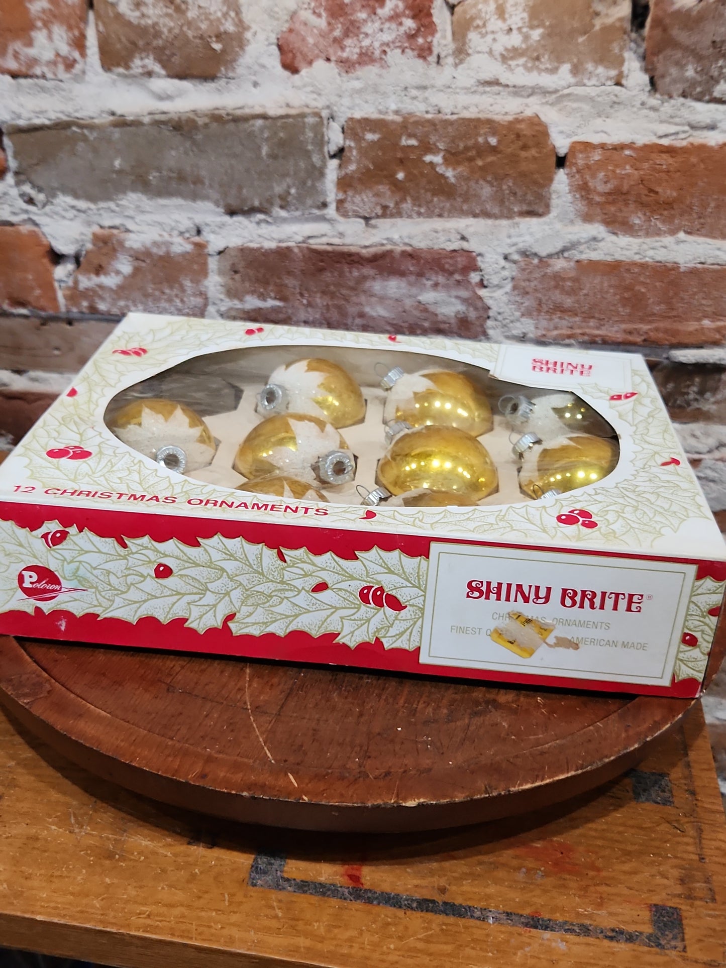 Vintage Shiny Brite ELEVEN 2 1/4" Glass Ornaments Gold Snow Capped With Mica ONE MISSING bo192