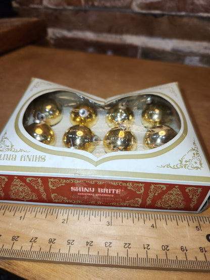 Box of Shiny Brite gold ornaments .98" 1" 25mm box of 12 bO03 box as is