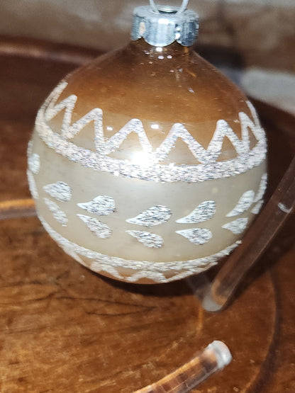 Vintage Shiny Brite Set of 4 Glass Ornaments with Same Design with Silver Stripes and Mica Accents. 2 Matching Gold and 2 Matching Blue sb6