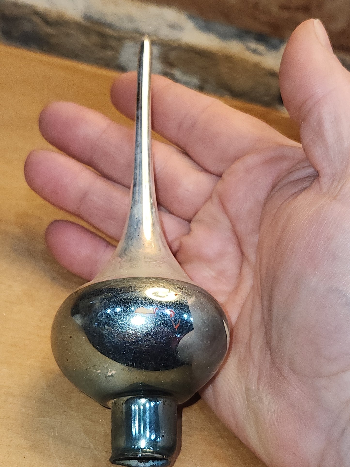 Vintage Mercury Glass Tree Topper Teal and Silver NO BOX tt08