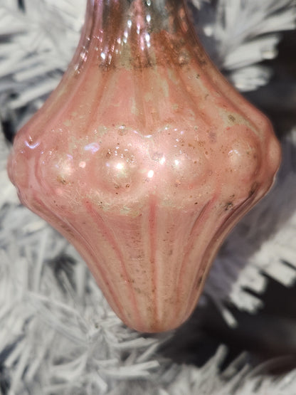 Vintage Glass Bumpy Lantern Chandelier Ornament Pink Christmas GLOWS o22