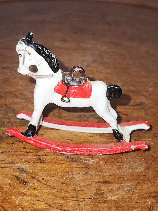 Vintage Cast Lead Tiny, White, Rocking Horse ornament or dollhouse min2
