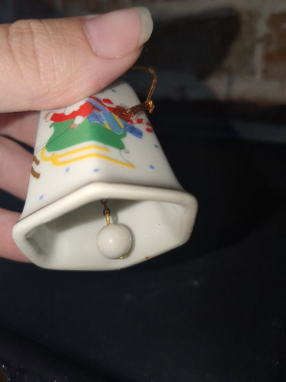 vintage Lillian Vernon Porcelain Bell 1986 Santa Sleigh Reindeer 2" Christmas Ornament bell56