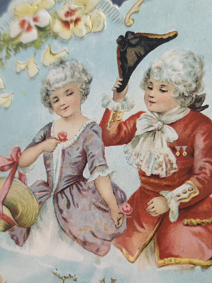 Antique Die Cut Valentine Card 1902 Heart Shape Victorian Couple To My Sweetheart