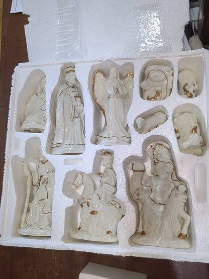 JCPenny porcelain white and gold nativity set
