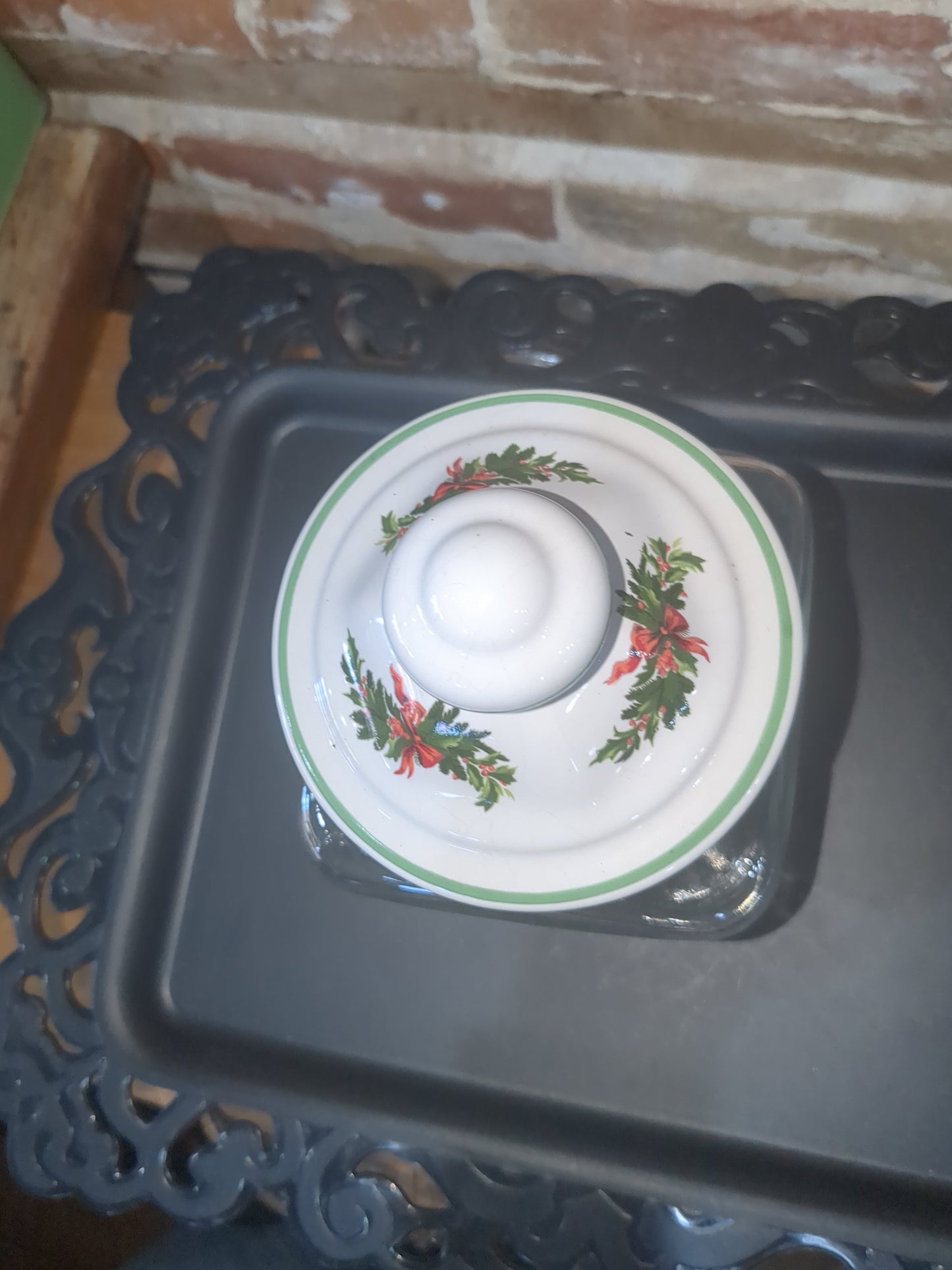 Pfaltzgraff Christmas Heritage Glass Storage Jar Square Canister with Lid USA pfa12