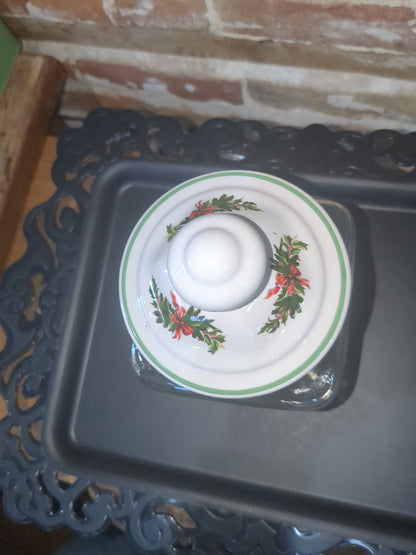 Pfaltzgraff Christmas Heritage Glass Storage Jar Square Canister with Lid USA pfa12