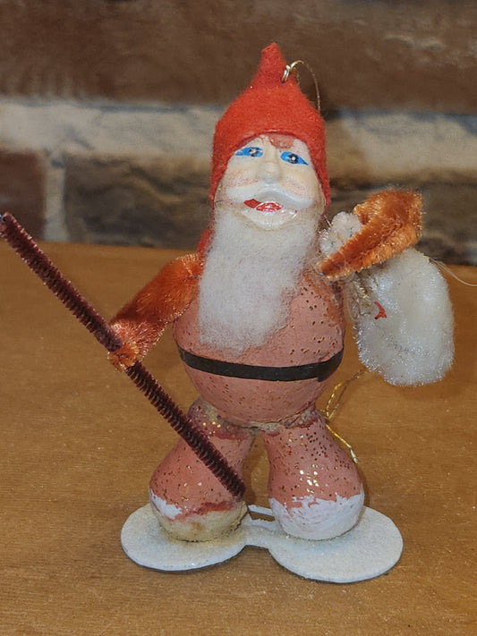 Vintage Putz Style Santa Claus Cardboard Mica Glitter Chenille Pipe Cleaner Figure sc33