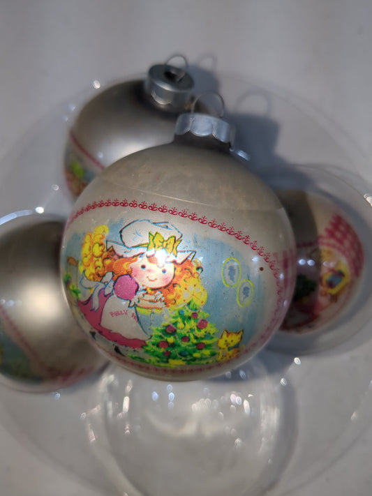 Vintage Coby Polly Pal Glass Christmas Ornaments set of three matching 3" and one 2 1/4"  USA Made