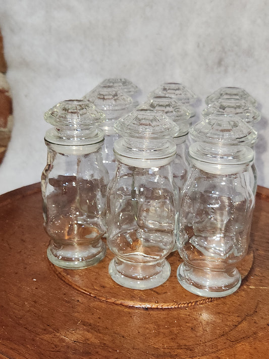 Vintage Apothecary Bottles Clear Cut Glass set of 9 sp90