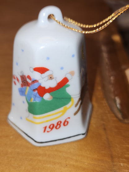 Vintage Lillian Vernon 1984 Partridge In a Pear Tree and 1986 Santa Sleigh Reindeer Christmas Ornament bell bell56