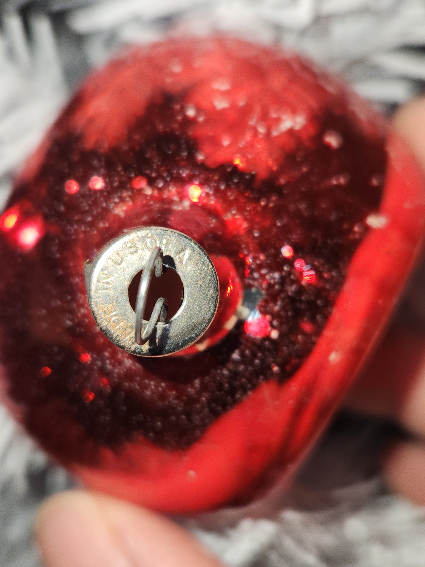 Vintage Red Indent Glass Christmas Ornament Made in USofA vo13