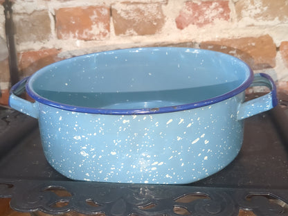 Vintage Enamelware Blue Speckled Pot Saucepan Roaster Base Farmhouse Graniteware ena65