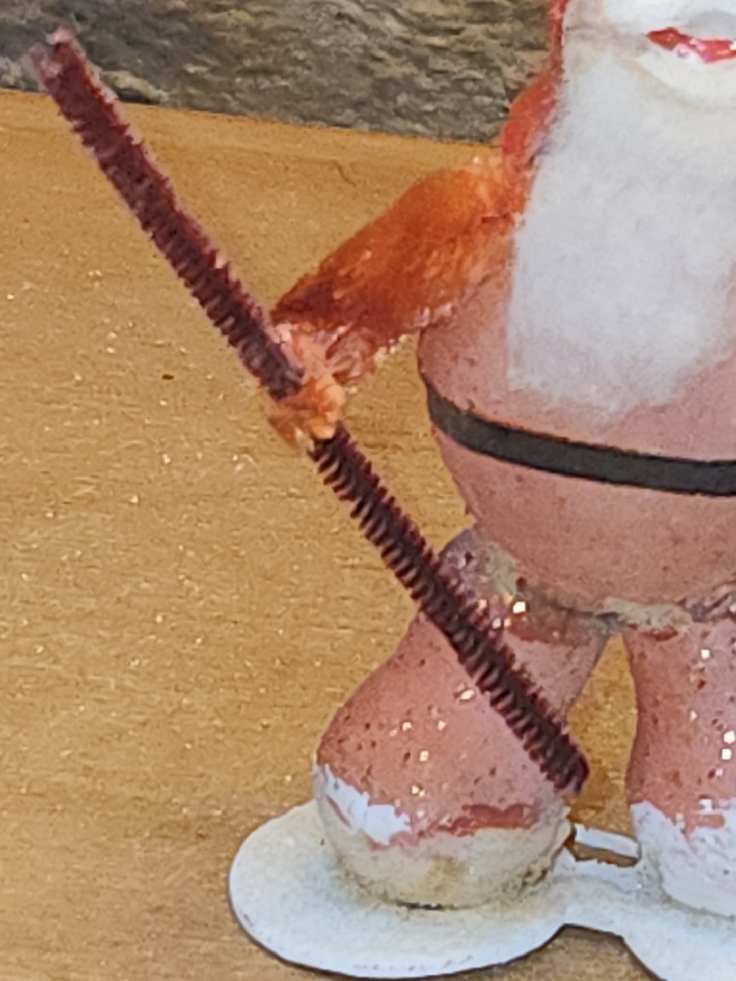 Vintage Putz Style Santa Claus Cardboard Mica Glitter Chenille Pipe Cleaner Figure sc33