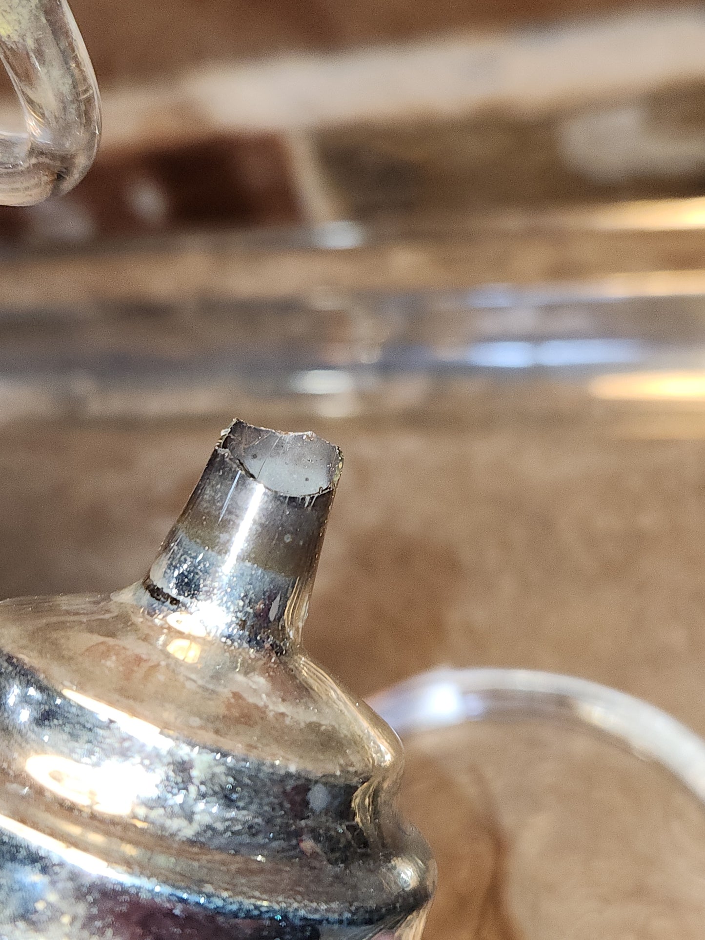 Vintage Glass Wine Keg or Satellite Flat-Bottom Ornament Blue, Yellow, Pink Likely Shiny Brite Made In USofA AS IS O3