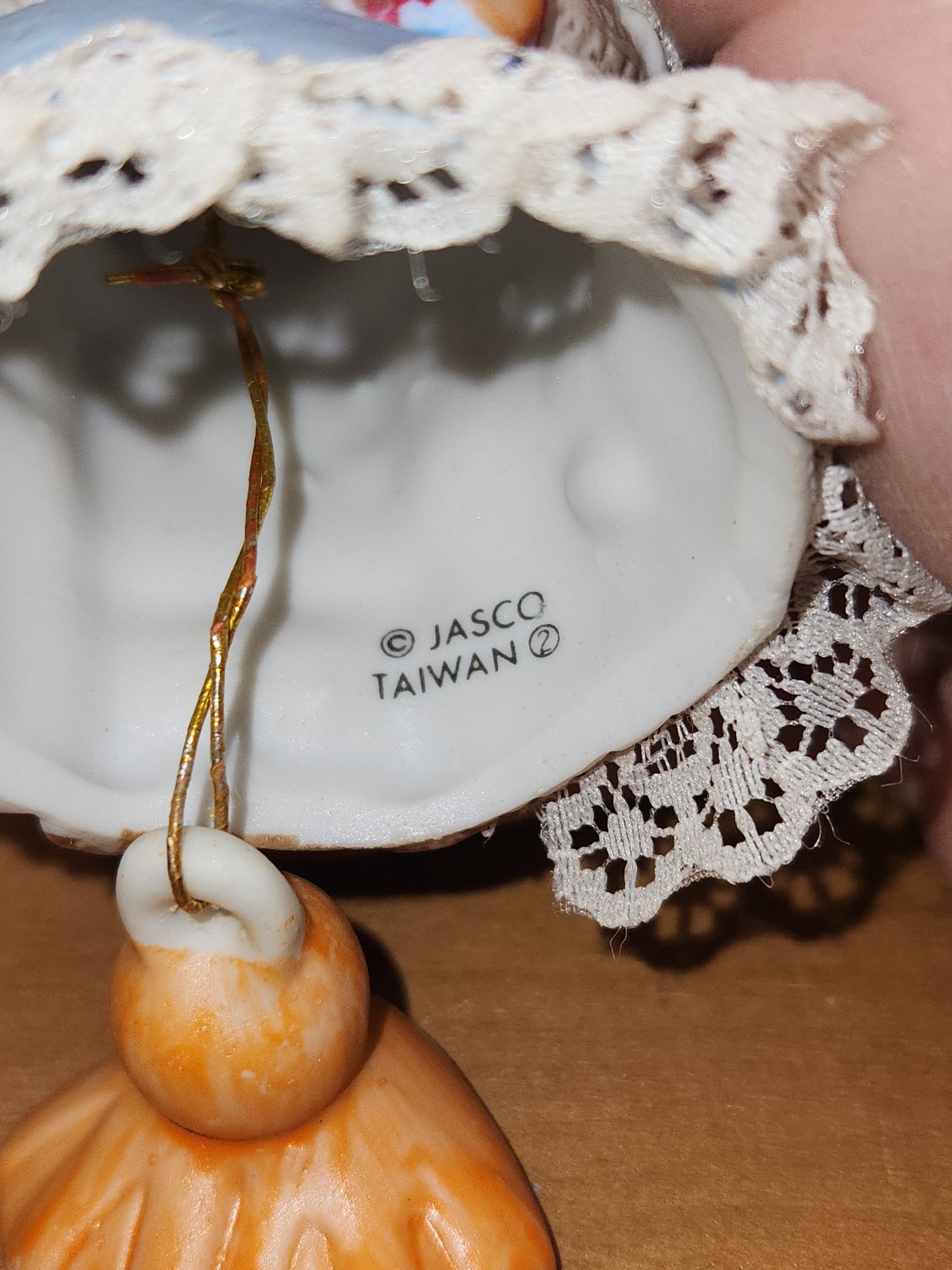 Vintage Jasco L'll Chimers Critter Ornament Bells With Lace Trim Bear Baking, Grandma Bear, Goose porcelain