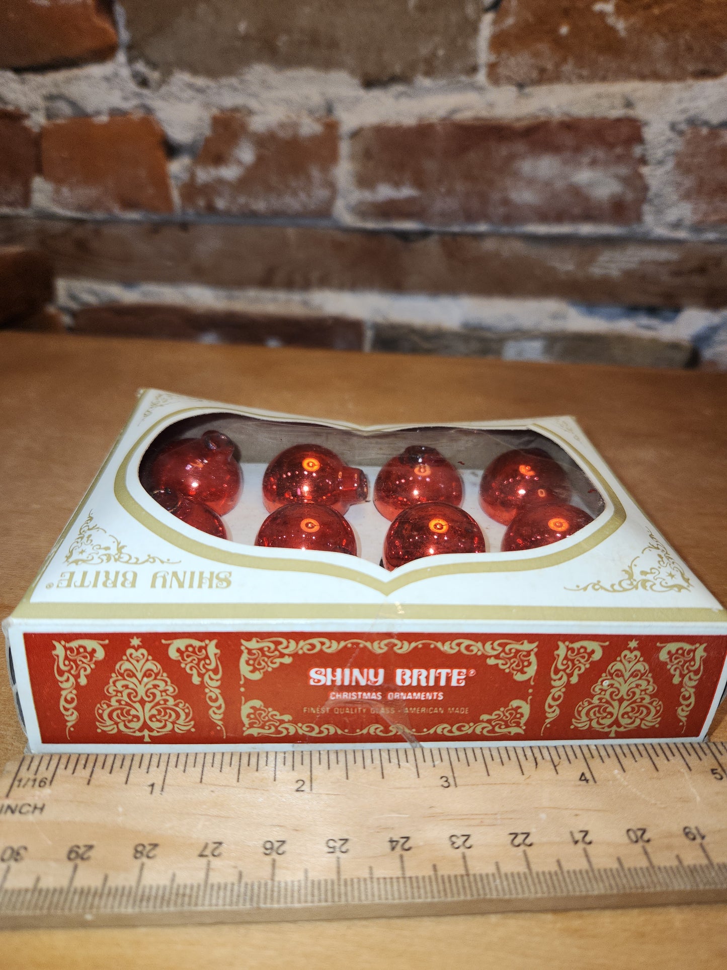 Box of Shiny Brite red ornaments .98" 1" 25mm box of 12 Box As Is No Hangers BO05