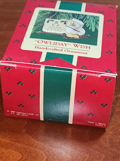 Vintage Hallmark Keepsake Ornament “Owliday” Wish Unopened 1987 miniature