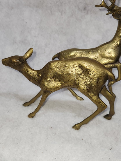 Vintage Solid Brass Doe and 8 Point Prancing Buck Korea br150