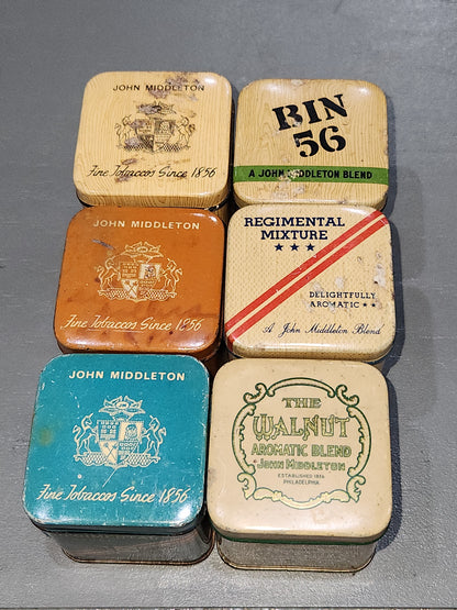Vintage John Middleton Tobacco Tins Walnut, Regimental, Philadelphia, Bin 56 NO CONTENTS tt56