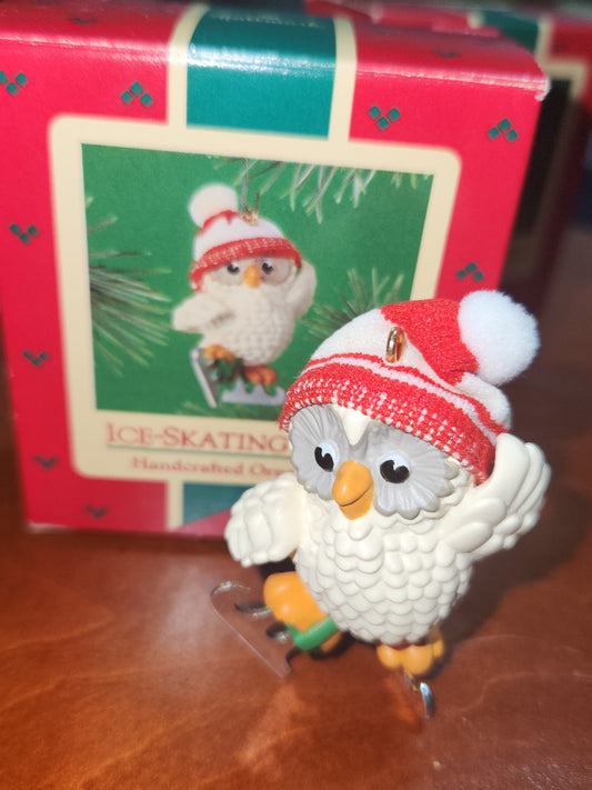 Vintage Hallmark Keepsake Ornament Ice-Skating Owl 1985 miniature