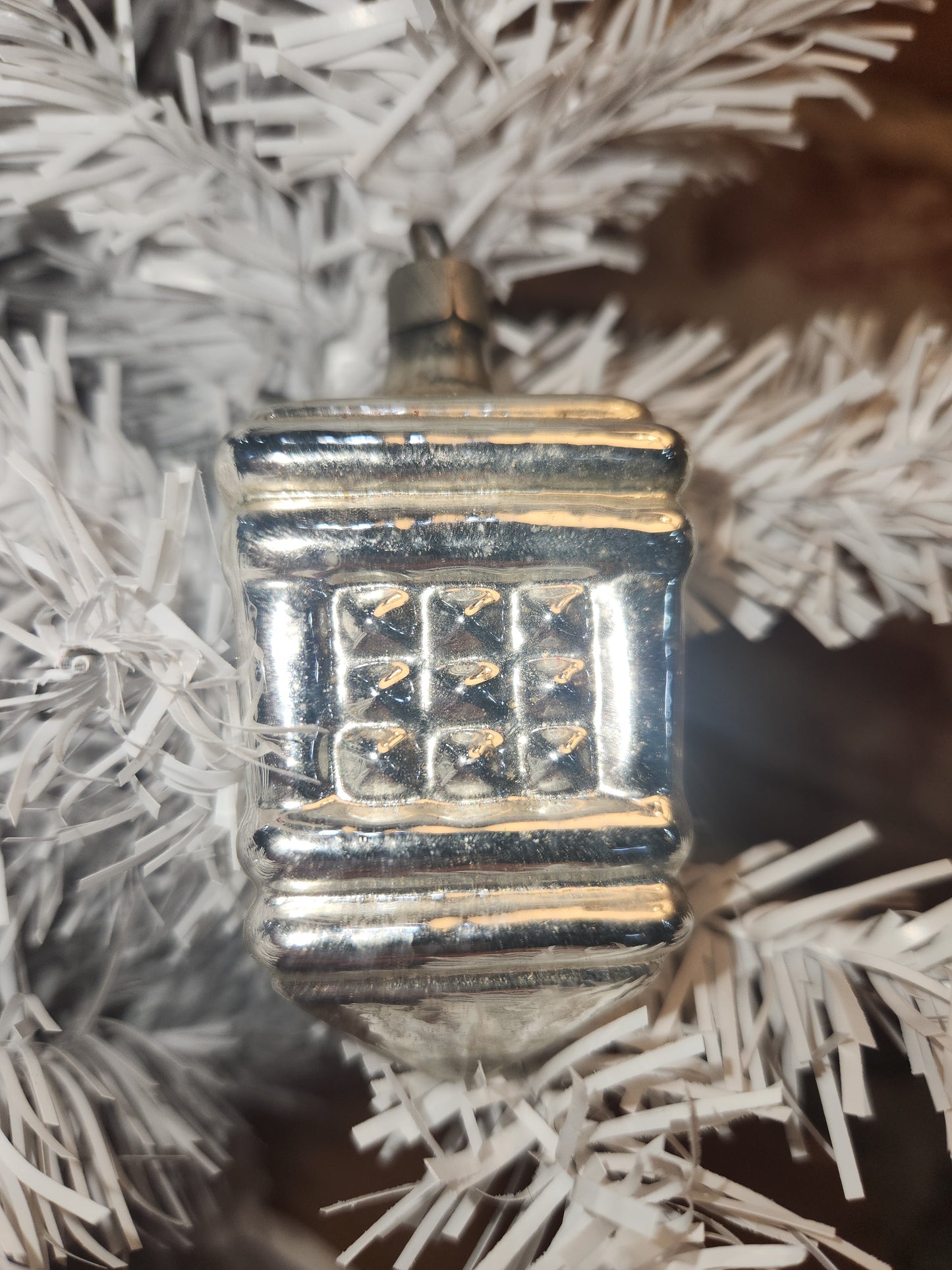 Vintage Mercury Glass Silver Lantern Christmas Ornament vo1