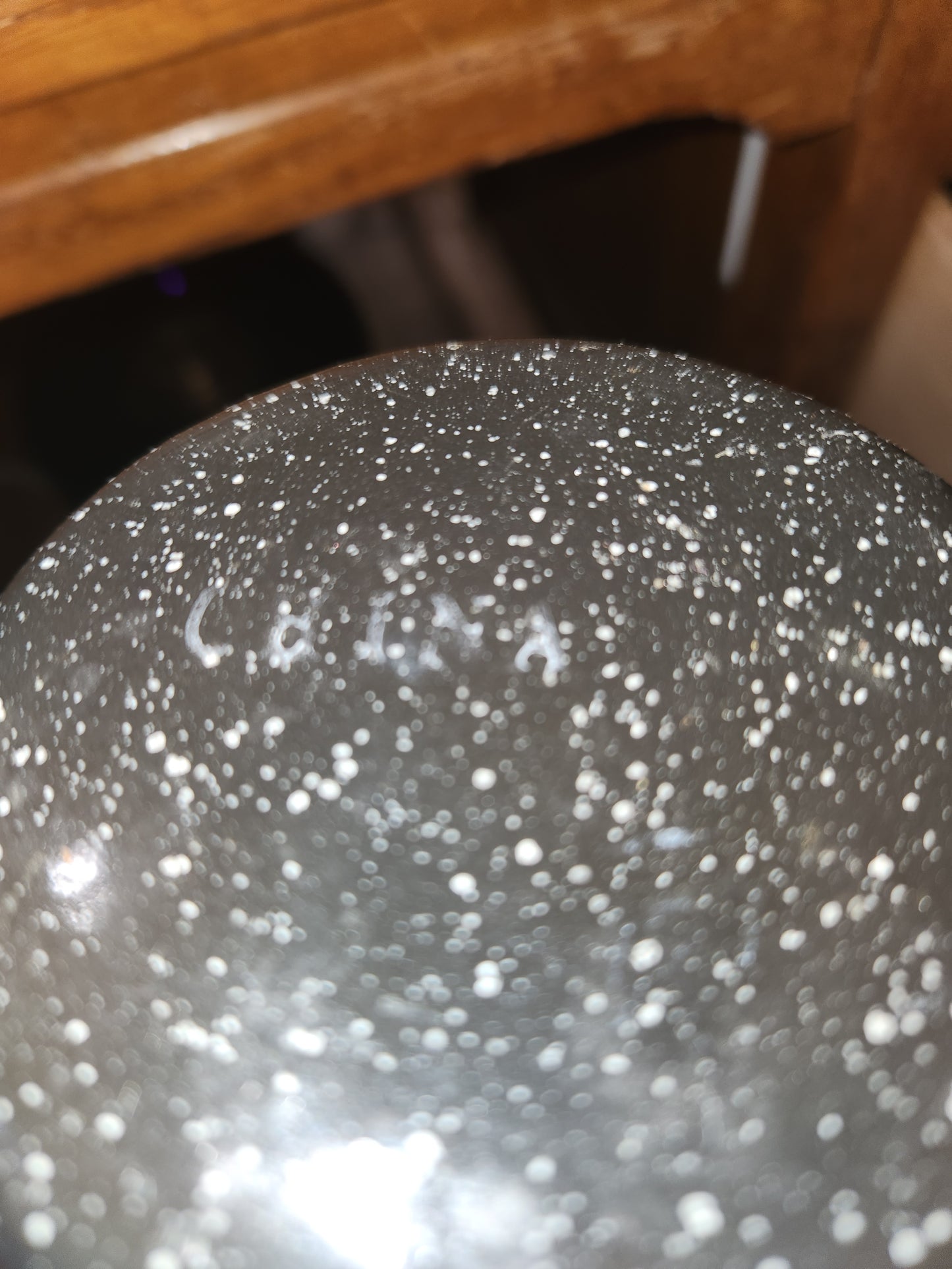 Vintage or vintage looking Black Enameled Cup with White speckles enm3