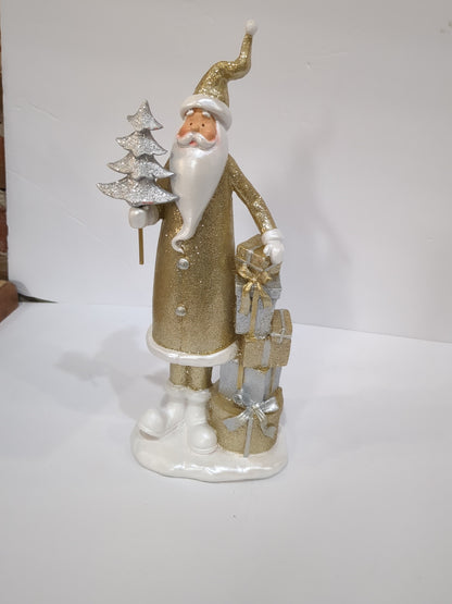 Sags glittery gold silver and white Santa