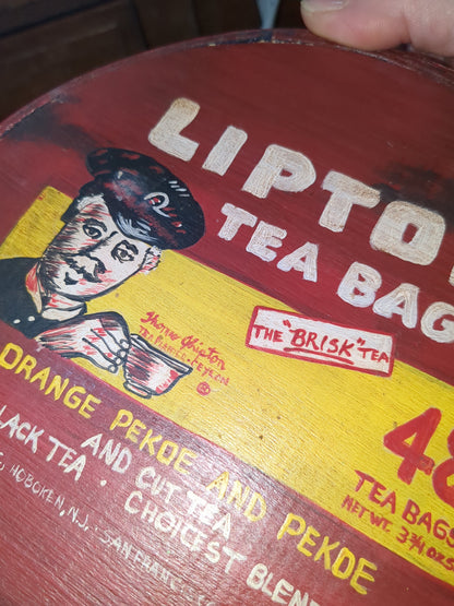 Lipton wooden tea box cheese box hand painted  tin975