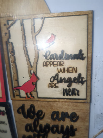 Cardinals and memorial kit for interchangeable arch or rectangle frame.
