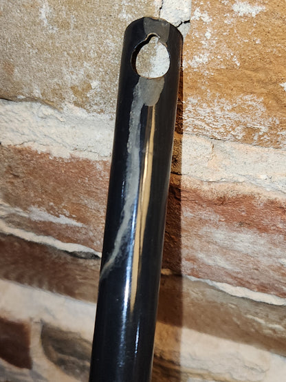 Vintage White Enamel Ladle Water Diooer with black handle and trim. En87