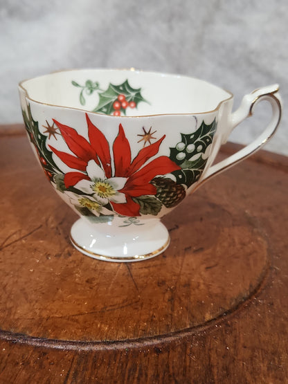 Vintage Queen Anne Noel Tea Cup Poinsettia Holly Christmas Rose replacement cup NO SAUCER
