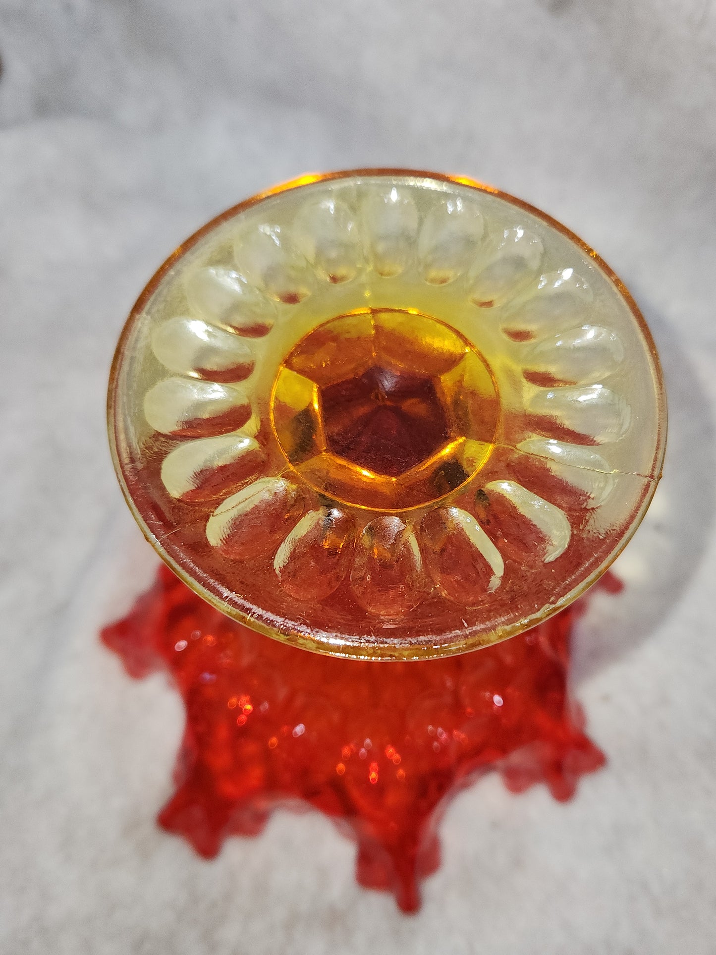 Vintage Fenton Amberina Ruffled Top Large Compote Red Orange to Yellow gla88