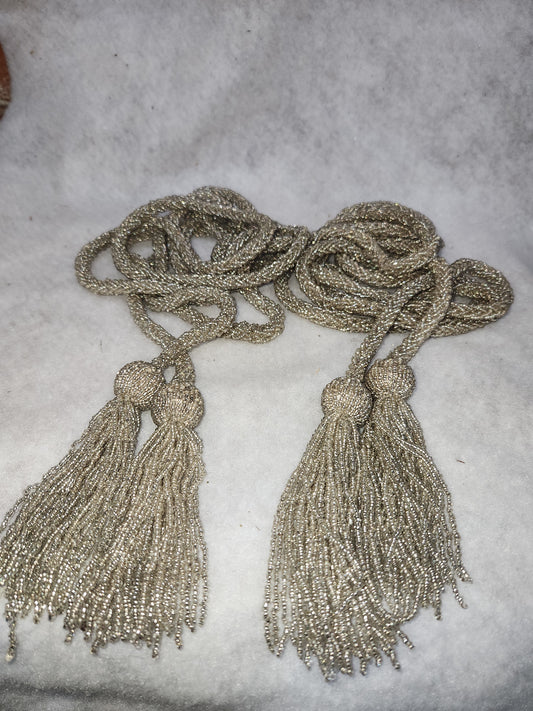 Vintage Beaded Double Tassel tree garland drapery tie back iridescent seed beads gar45