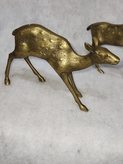 Vintage Solid Brass Doe and 8 Point Prancing Buck Korea br150