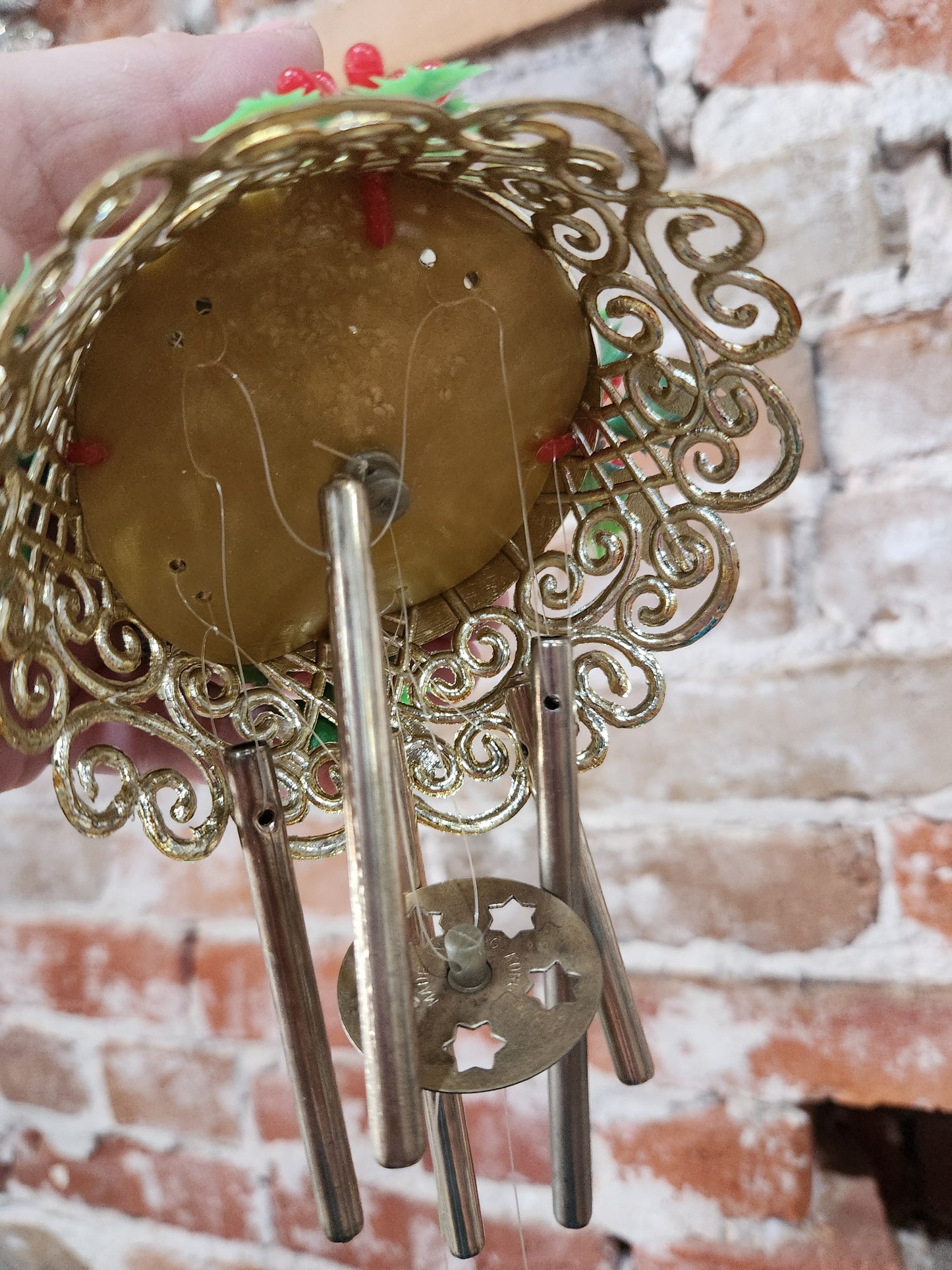 Vintage plastic filigree bell windchime Christmas 0204