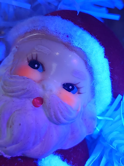 Vintage Waving Dancing Red Flocked Santa Claus Pic CHEEKS GLOW